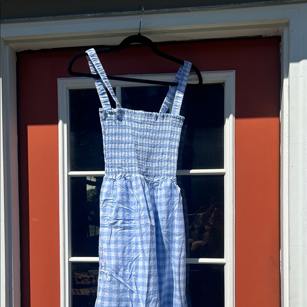 Hill House Anjuli Nap Dress, blue gingham maxi dress, L